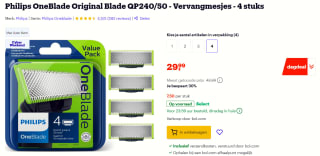 4 stuks Vervangmesjes Philips OneBlade Original Blade QP240/50 voor €29,99 bij Bol.com