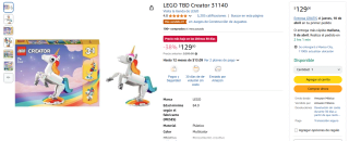 LEGO TBD Creator Unicornio 3 en 1 por $129 | Descuento Amazon