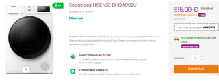 Secadora de 9kg HISENSE DHQA902U por 505€