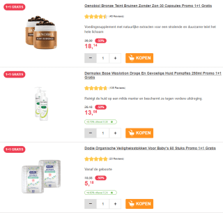 1+1 of 2+1 of 3+2 gratis op veel artikelen bij Newpharma