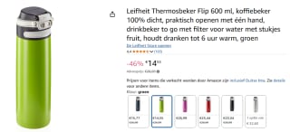 Leifheit 3277 flip isoleerbeker 600 ml groen voor €14,55 bij Amazon