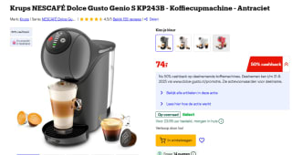 Krups dolce gusto apparaat KP243B Genio S voor €37 na cashback bij Bol