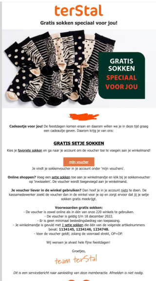 Gratis sokken bij Terstal persoonsgebonden? ( online en in de winkels )