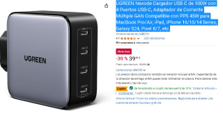 UGREEN Nexode Cargador USB C de 100W con 4 Puertos USB-C por 35,27€