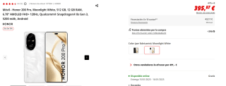 Honor 200 Pro de 12GB/512GB por 395,87€
