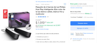 2 Barras de Luz Philips Hue Play 42W por $1,919 en Mercado Libre