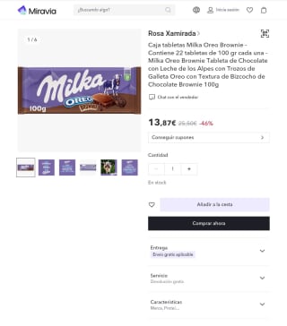 22 tabletas Milka Oreo Brownie de 100gr por 13,87€