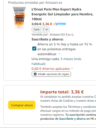 L'Oreal Paris Men Expert Hydra Energetic Gel Limpiador para Hombre, 100ml por 3,36€