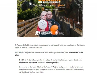 Gratis entrada Parque Cabárceno niños hasta 12 años por ir disfrazados de Samuín