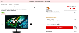 ACER SH272UEbmiphux - 27 inch - 2560 x 1440 (Quad HD) - IPS-paneel voor €149 bij de Mediamarkt