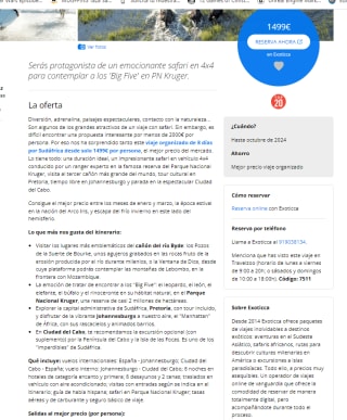 8 días Sudáfrica con safari en Parque Nacional Kruger por 1499€ pxp