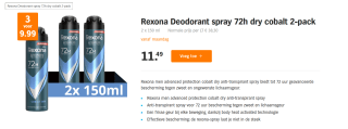 Rexona Men Advanced Protection Cobalt Dry anti-transpirant deodorant spray - 6 x 150 ml voor €9,99 bij de AH