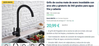 Grifo cocina mate acero inoxidable por 20,99€