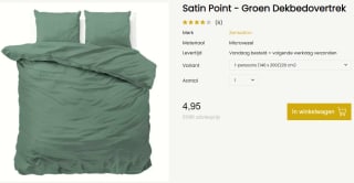 Zensation Satin Point Green Dekbedovertrek 140 x 200/220 voor €4,95 bij Dekbed-discounter