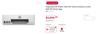 Impresora HP Smart Tank 210 por $2,699 en Office Depot