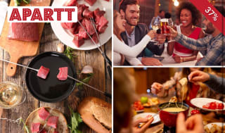 Kaasfondue, vleesfondue of steak + 3 drankjes of een halve liter wijn voor €21,95 bij APARTT