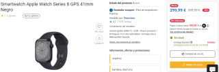 Smartwatch Apple Watch Series 8 GPS 41mm Negro por 299,99€