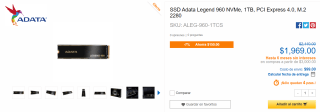 SSD Adata Legend 960 NVMe 1TB a $1,969 en CyberPuerta