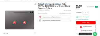 Tablet Samsung Galaxy Tab S9FE+ 128GB + Smart Book Cover + S Pen por $5,939 en Sanborns