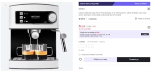 Cafetera Cecotec Power Espresso 20 - 850W, 20 Bares, 1.5L, Calientazas, Vaporizados int. por 51.21€ (Cuenta Nueva 39.21€)