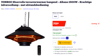 VONROC Sfeervolle terrasverwarmer hangend – Albano - 1500W – voor €77,95 bij Bol.com