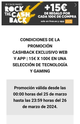 15€ por cada 100€ en productos de Tecnología y Gaming en FNAC