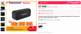 Altavoz portátil Tronsmart Force+ con Bluetooth 5.0, 40W, IPX7 por 37,90€