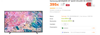 Television Samsung QE43Q60B 43" QLED UltraHD 4K HDR10+ por 395€