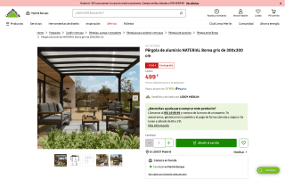 Pérgola de aluminio NATERIAL Borea gris 300x300 cm por 499€
