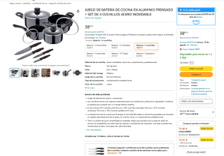 Juego de batería de cocina San Ignacio + 4 chuchillos por 38,67€
