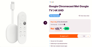 Google Chromecast met Google TV - 4K voor €49,95 bij Ibood