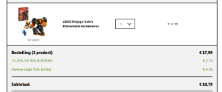 25% korting + extra 20% korting op diverse Lego sets bij Kruidvat
