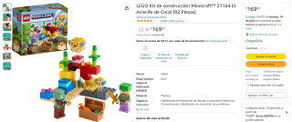 Set LEGO Minecraft Arrecife por $169 en Amazon