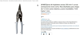 |KWB|Tijeras de hojalatero rectas 250 mm f. curvas anchas/corte recto corto por 7,95€