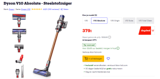 Dyson V10 Absolute - Steelstofzuiger voor €379 bij Bol.com