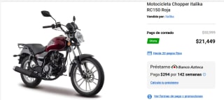 Motocicleta Chopper Italika RC150 Roja por $21,499 en Italika
