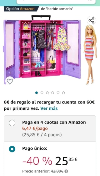 Barbie Fashionista Armario portátil para ropa de muñeca por 25,85€.
