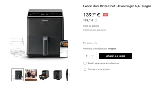 Freidora Cosori Dual Blaze Chef Edition Negra 6,4L por 139,90€ (cuenta nueva por 129,90€)