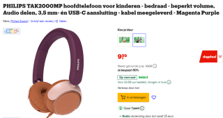 PHILIPS TAK2000MP hoofdtelefoon voor kinderen - bedraad voor €9,99 bij Bol