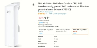 TP-Link CPE510 - 5GHz 300Mbps 13dBi Outdoor CPE access point voor €34,78 bij Amazon