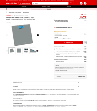 Báscula de baño Rowenta BS1500 LCD 160 kg Apagado y encendido automático Vidrio templado Plata por 10,19€ Desde APP