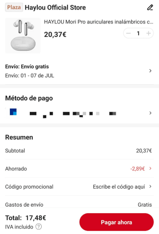 HAYLOU Mori Pro con Bluetooth 5.4, auriculares ANC con 6 micrófonos, cancelación de ruido de 43dB y batería de larga duración por 17,48€