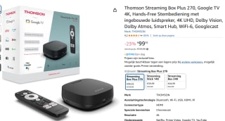 Thomson Streaming Box Plus 270, Google TV 4K voor €99,35 bij Amazon