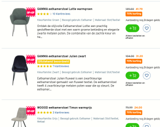 70% korting op heel veel stoelen bij de Gamma