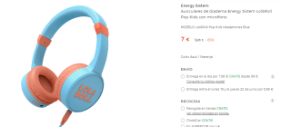 Auriculares Energy Sistem de diadema Lol&Roll Pop Kids por 7€