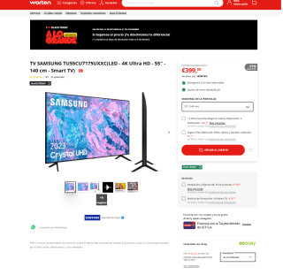 Smart TV SAMSUNG TU55CU7175UXXC LED 4K Ultra HD 55'' 140 cm por 399€