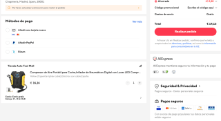Compresor de aire por cable Bomba infladora con pantalla por solo 14,16€
