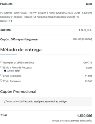 Ordenador Gaming: Ryzen 5 7600 32GB RAM DDR5 1TB NVME 7900 XTX 24GB por solo 1.599€