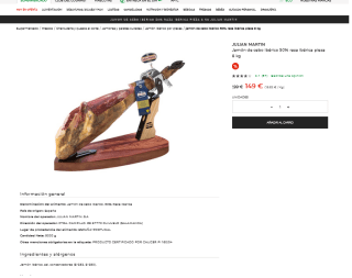 Julián Martín Jamón de cebo ibérico 50% raza ibérica pieza 9KG por 149€