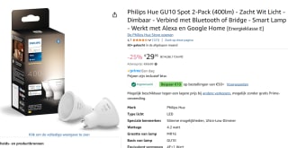2 x een Philips Hue White Ambiance GU-10 Spot 2-Pack voor €29,95 dmv code bij Amazon